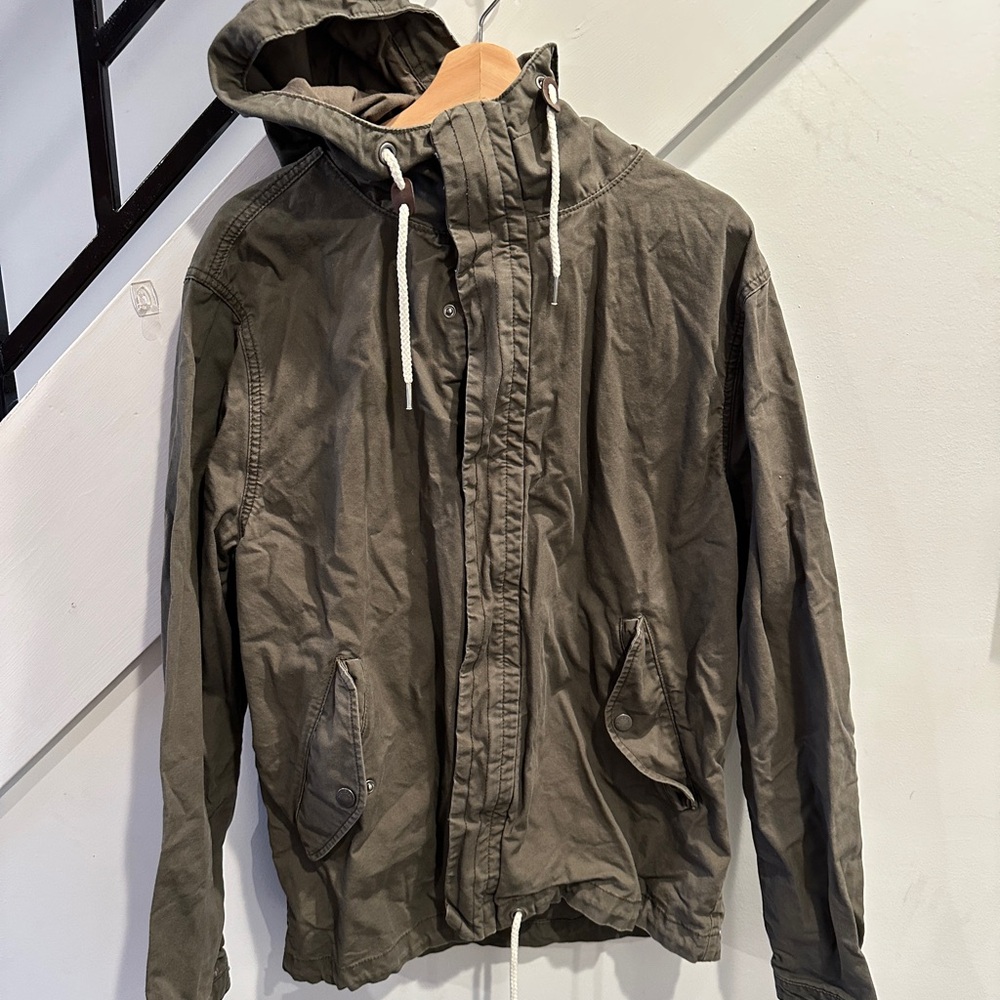 H&M forrest green hooded parka jacket zip up